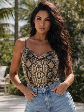 Snake Print Cowl Neck Cami Top